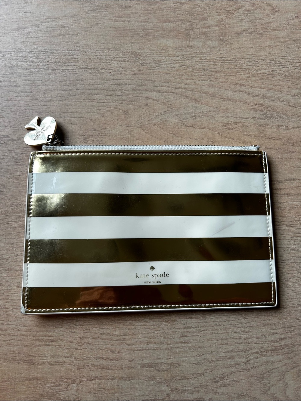 Kate Spade Metallic Gold & White Clutch w/ Light Pink Interior & Gold Hardware